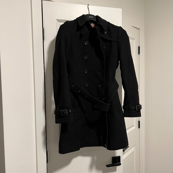 Burberry Mid-Length Wool Cashmere Trench Coat, Black, Size 6 - Picture 3 of 10